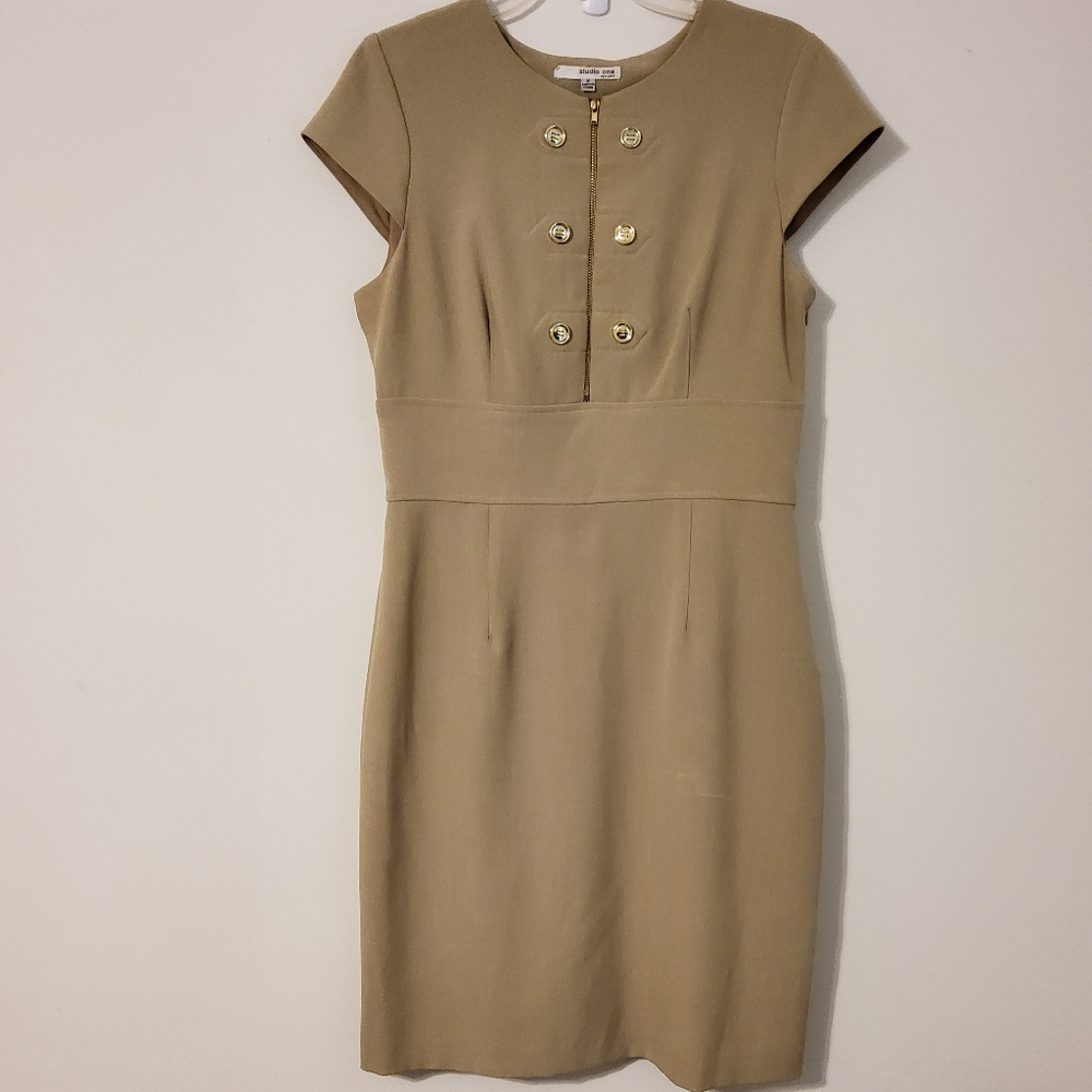 Studio One New York Tan Cap Sleeve Sheath Dress Size 10